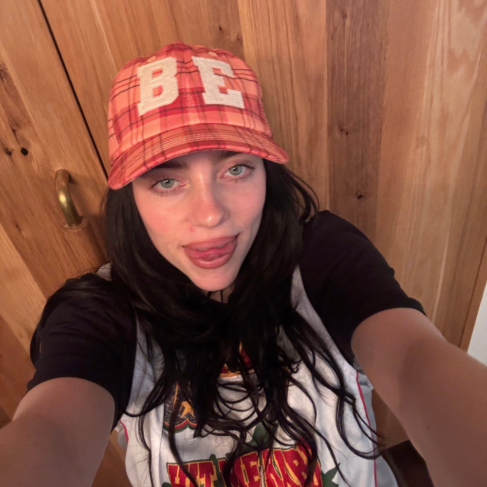 PLAID HAT WITH FELT LOGOS